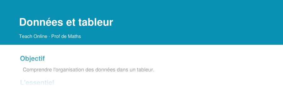 Aperçu : haut de la première page — Données et tableur