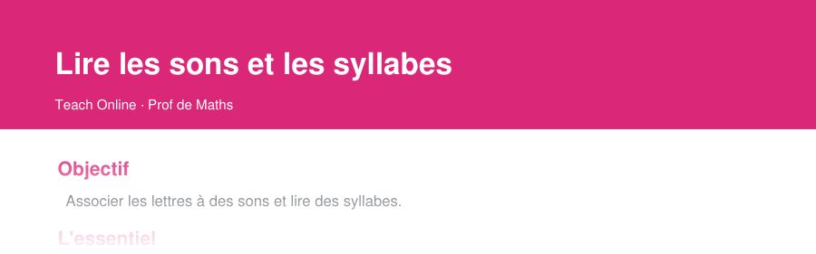 Aperçu : haut de la première page — Lire les sons et les syllabes