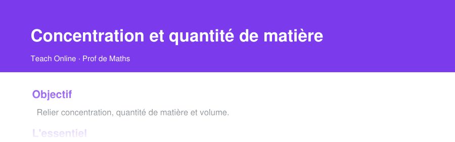 Aperçu : haut de la première page — Concentration et quantité de matière