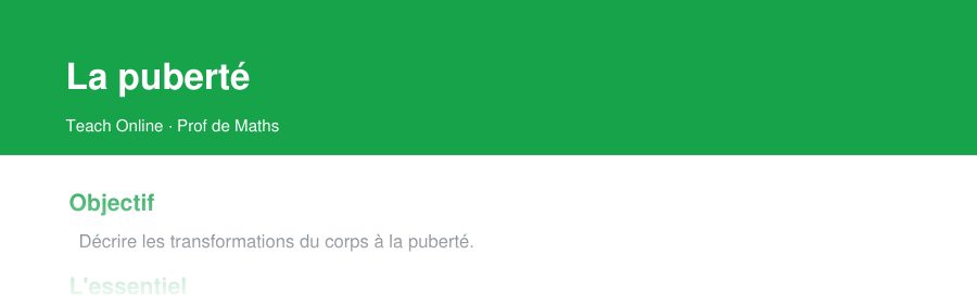 Aperçu : haut de la première page — La puberté