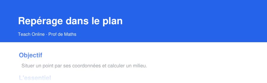 Aperçu : haut de la première page — Repérage dans le plan
