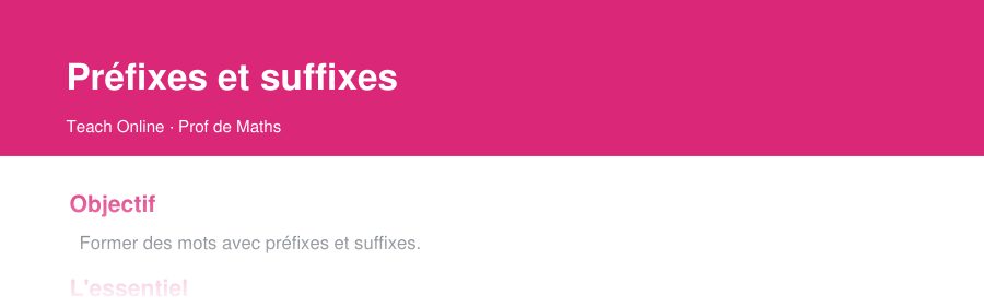 Aperçu : haut de la première page — Préfixes et suffixes