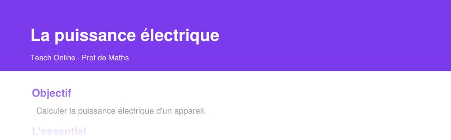Aperçu : haut de la première page — La puissance électrique
