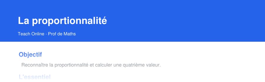 Aperçu : haut de la première page — La proportionnalité