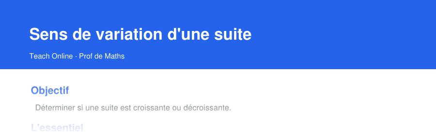 Aperçu : haut de la première page — Sens de variation d'une suite