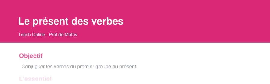 Aperçu : haut de la première page — Le présent des verbes