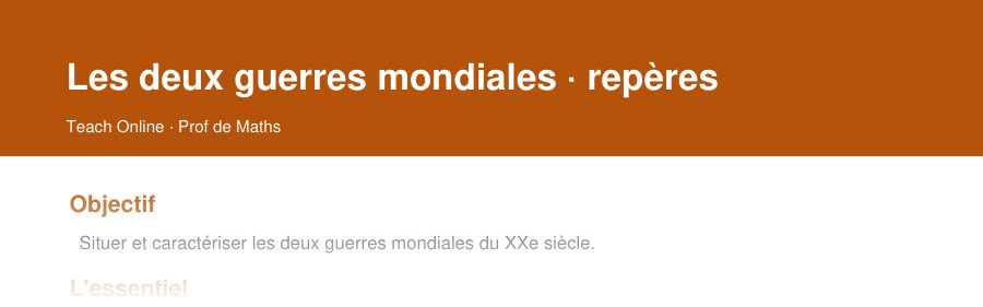 Aperçu : haut de la première page — Les deux guerres mondiales — repères