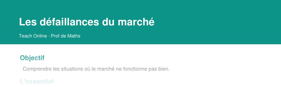 Aperçu : haut de la première page — Les défaillances du marché