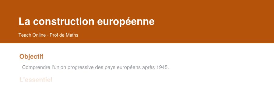 Aperçu : haut de la première page — La construction européenne