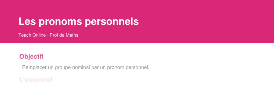 Aperçu : haut de la première page — Les pronoms personnels