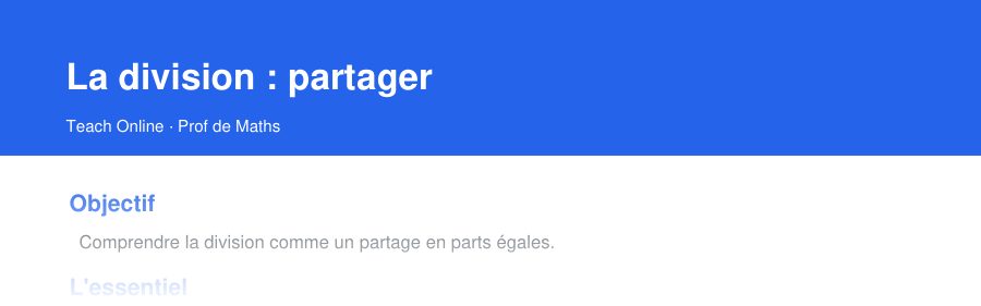Aperçu : haut de la première page — La division : partager