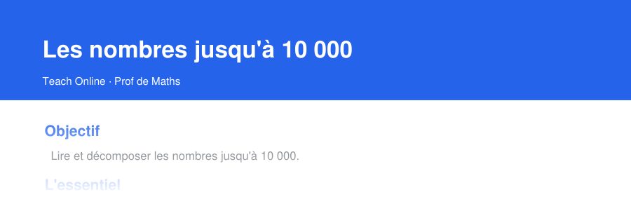 Aperçu : haut de la première page — Les nombres jusqu'à 10 000