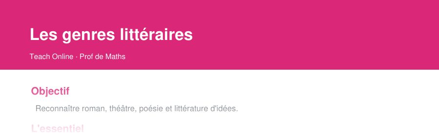 Aperçu : haut de la première page — Les genres littéraires