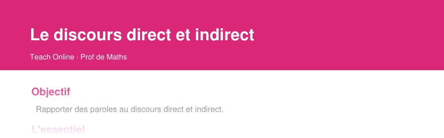 Aperçu : haut de la première page — Le discours direct et indirect
