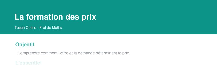 Aperçu : haut de la première page — La formation des prix