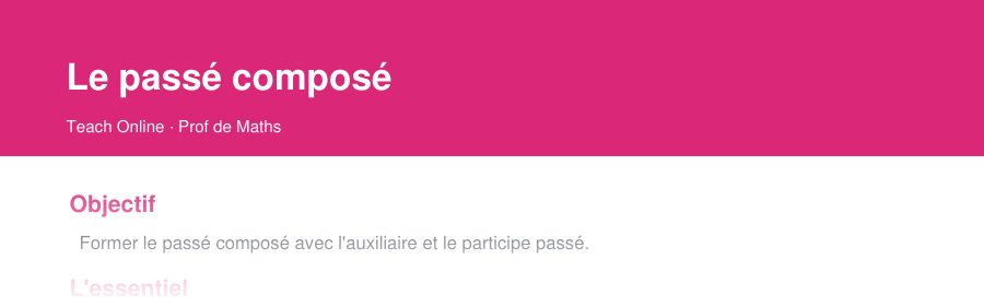 Aperçu : haut de la première page — Le passé composé