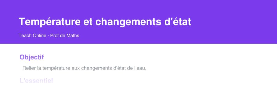 Aperçu : haut de la première page — Température et changements d'état