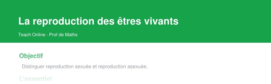 Aperçu : haut de la première page — La reproduction des êtres vivants