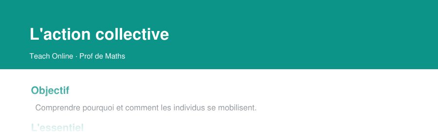 Aperçu : haut de la première page — L'action collective