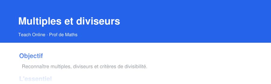 Aperçu : haut de la première page — Multiples et diviseurs
