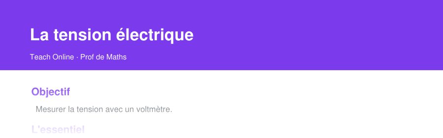 Aperçu : haut de la première page — La tension électrique
