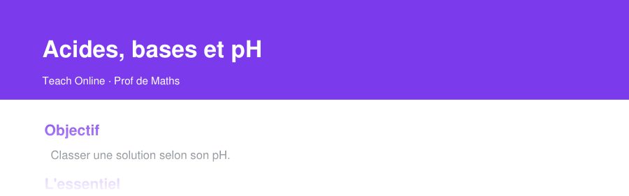 Aperçu : haut de la première page — Acides, bases et pH