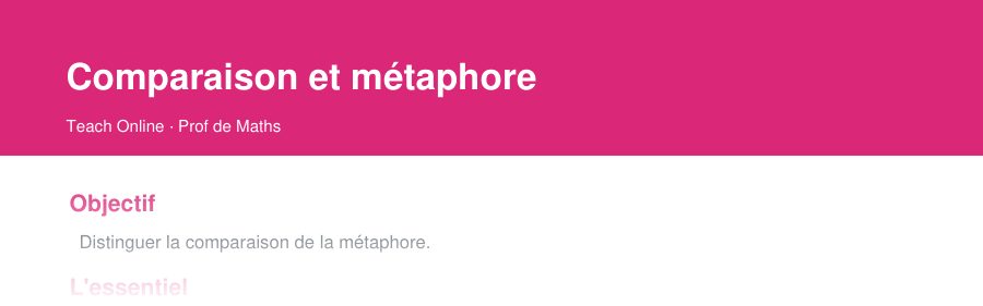 Aperçu : haut de la première page — Comparaison et métaphore