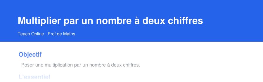 Aperçu : haut de la première page — Multiplier par un nombre à deux chiffres