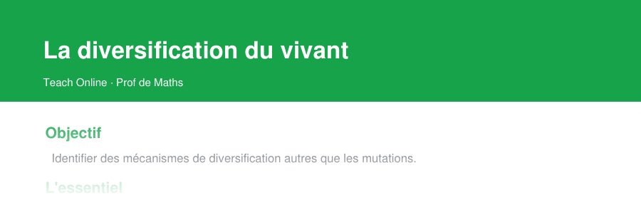 Aperçu : haut de la première page — La diversification du vivant