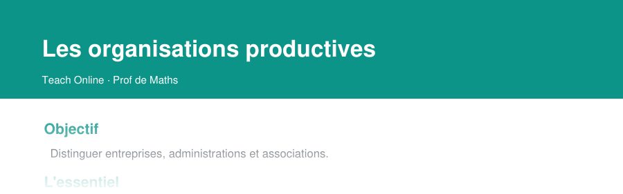 Aperçu : haut de la première page — Les organisations productives