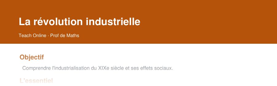 Aperçu : haut de la première page — La révolution industrielle