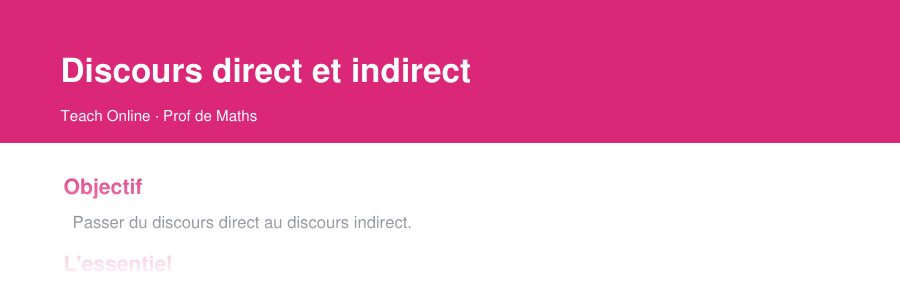 Aperçu : haut de la première page — Discours direct et indirect