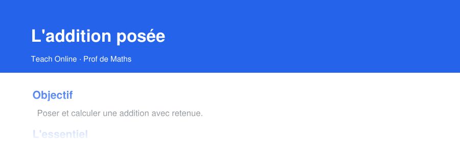 Aperçu : haut de la première page — L'addition posée