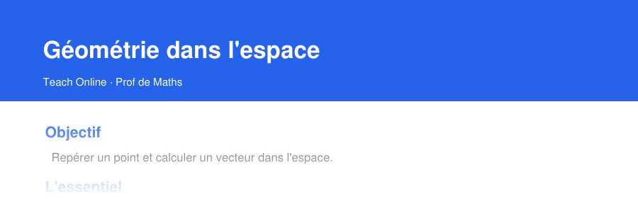 Aperçu : haut de la première page — Géométrie dans l'espace