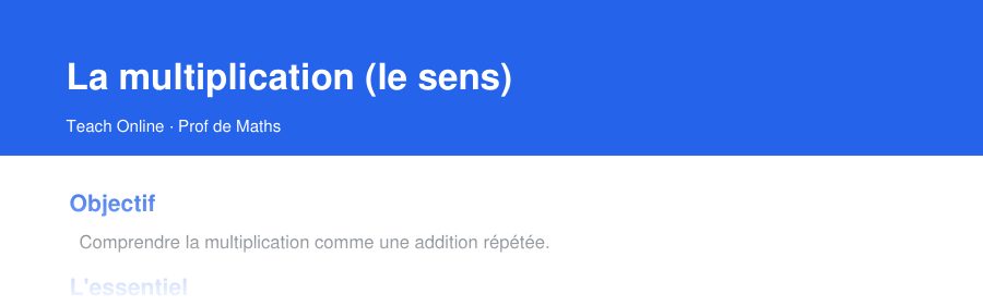 Aperçu : haut de la première page — La multiplication (le sens)