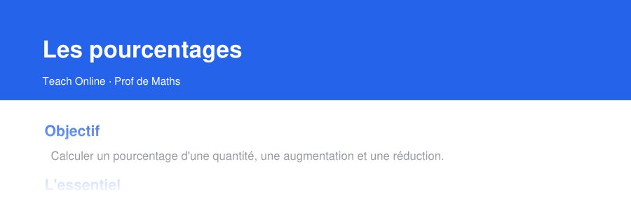 Aperçu : haut de la première page — Les pourcentages