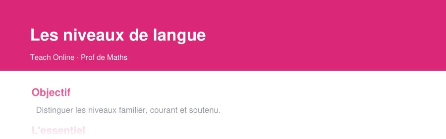 Aperçu : haut de la première page — Les niveaux de langue