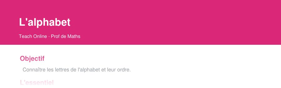 Aperçu : haut de la première page — L'alphabet