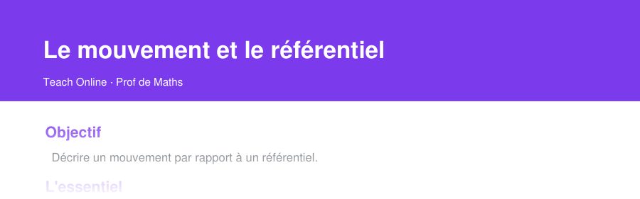 Aperçu : haut de la première page — Le mouvement et le référentiel