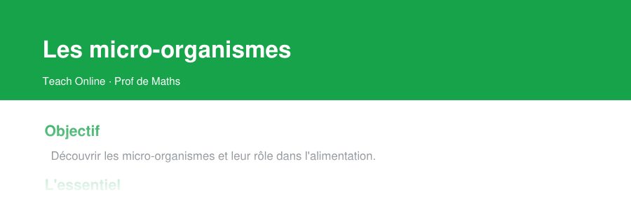 Aperçu : haut de la première page — Les micro-organismes