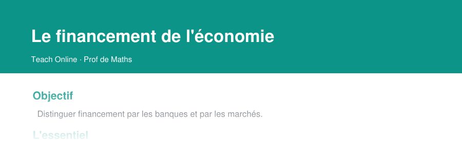 Aperçu : haut de la première page — Le financement de l'économie