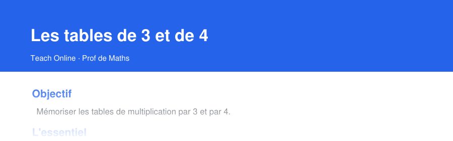 Aperçu : haut de la première page — Les tables de 3 et de 4