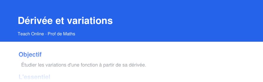 Aperçu : haut de la première page — Dérivée et variations