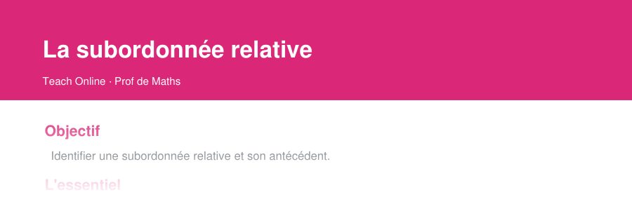 Aperçu : haut de la première page — La subordonnée relative