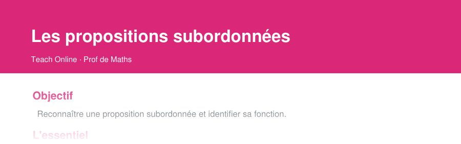 Aperçu : haut de la première page — Les propositions subordonnées