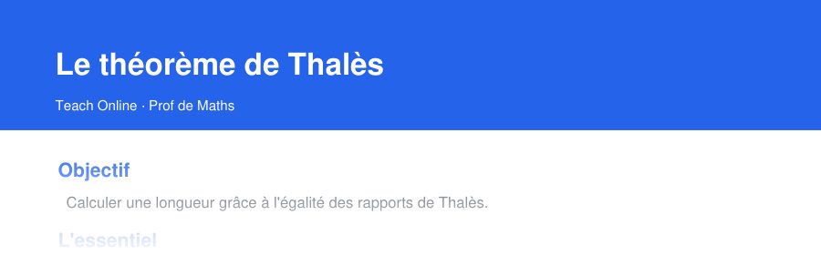 Aperçu : haut de la première page — Le théorème de Thalès