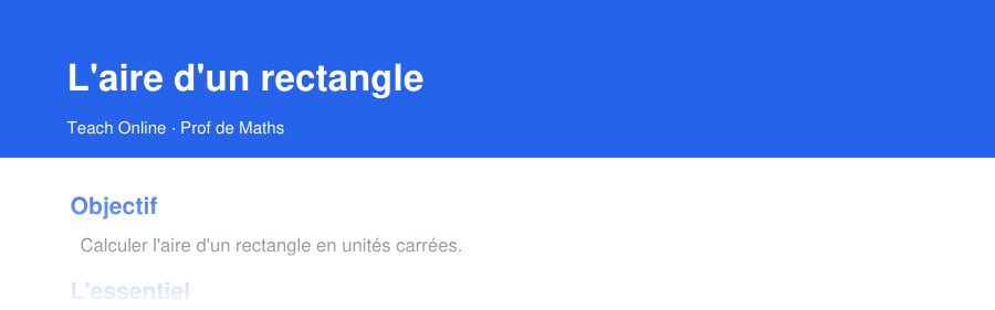 Aperçu : haut de la première page — L'aire d'un rectangle