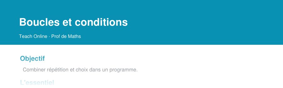 Aperçu : haut de la première page — Boucles et conditions