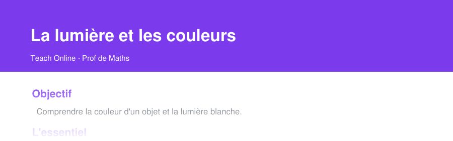 Aperçu : haut de la première page — La lumière et les couleurs
