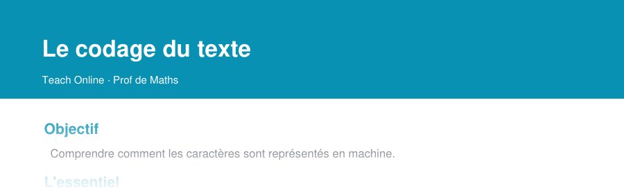 Aperçu : haut de la première page — Le codage du texte